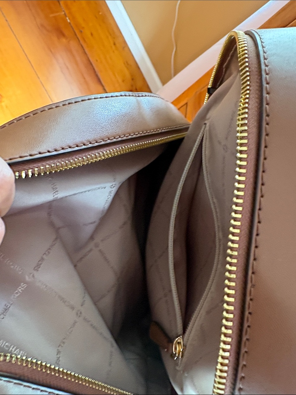 Michael Kors Taupe Leather Backpack with Gold Hardware
